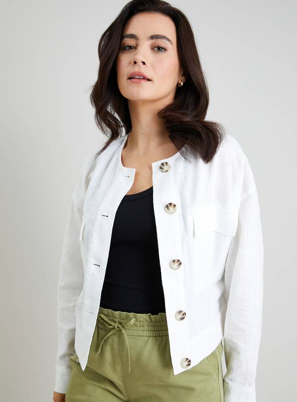 White collarless jacket clearance womens