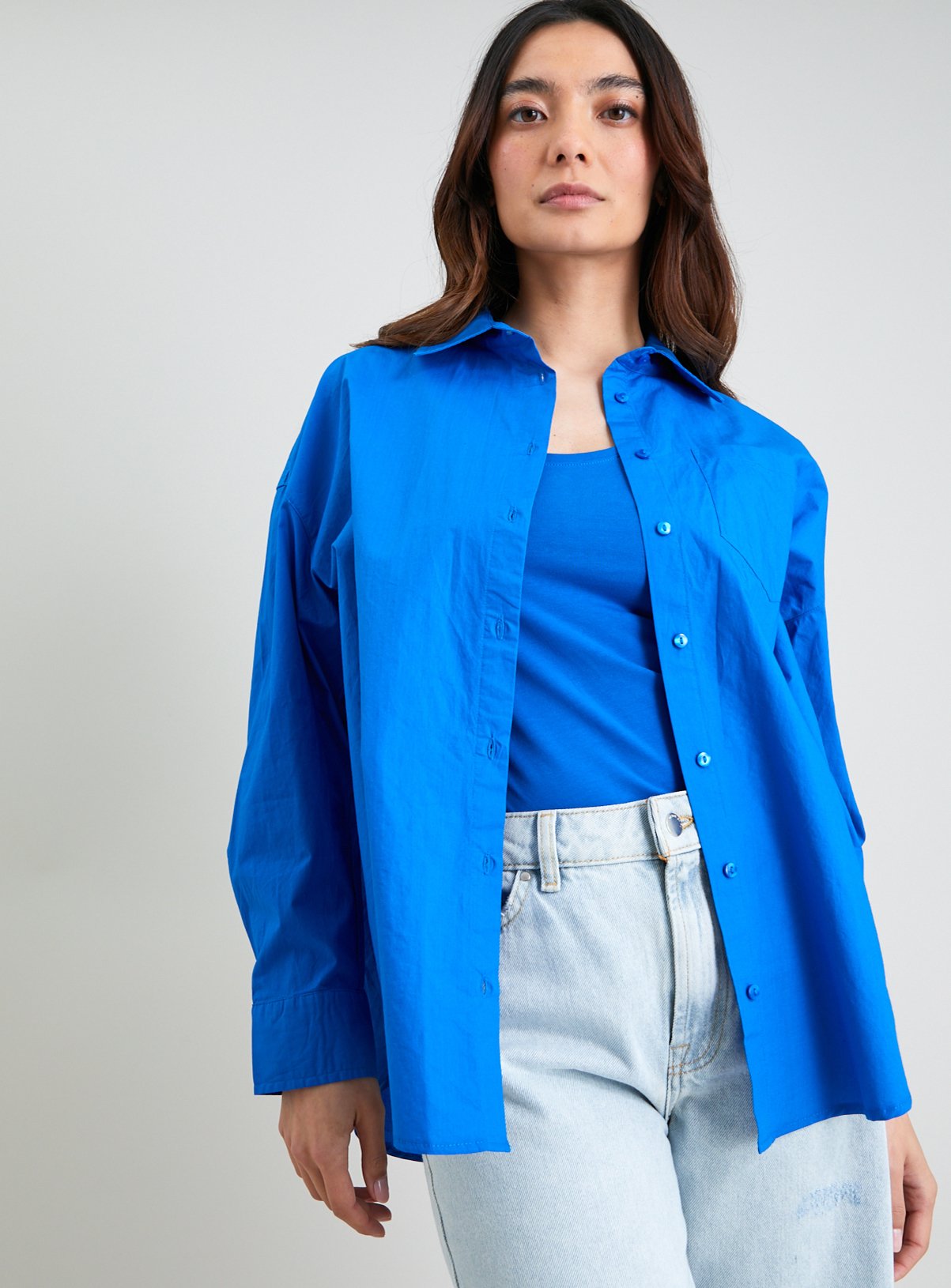 Cobalt Blue Oversized Poplin Shirt - 20 - Image 1 thumbnail
