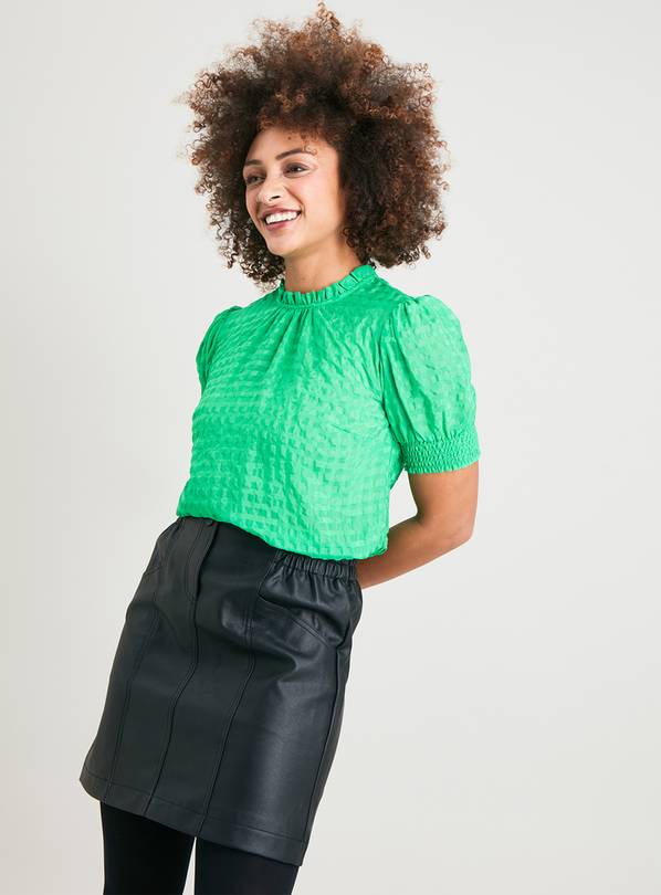 Shirred Super Top - Green Damask