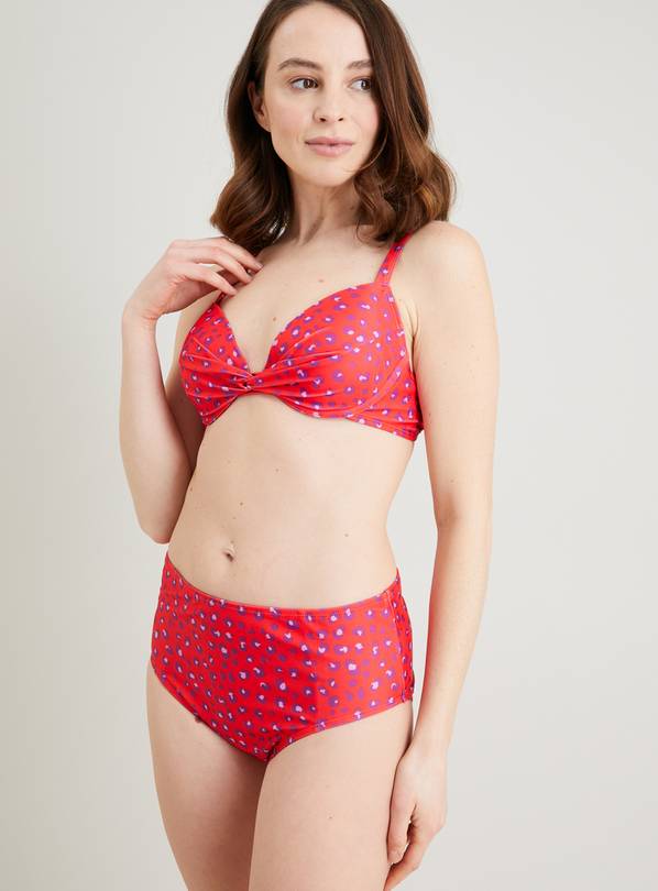 Red Leopard Tummy Control High Waist Bikini Bottoms - 22