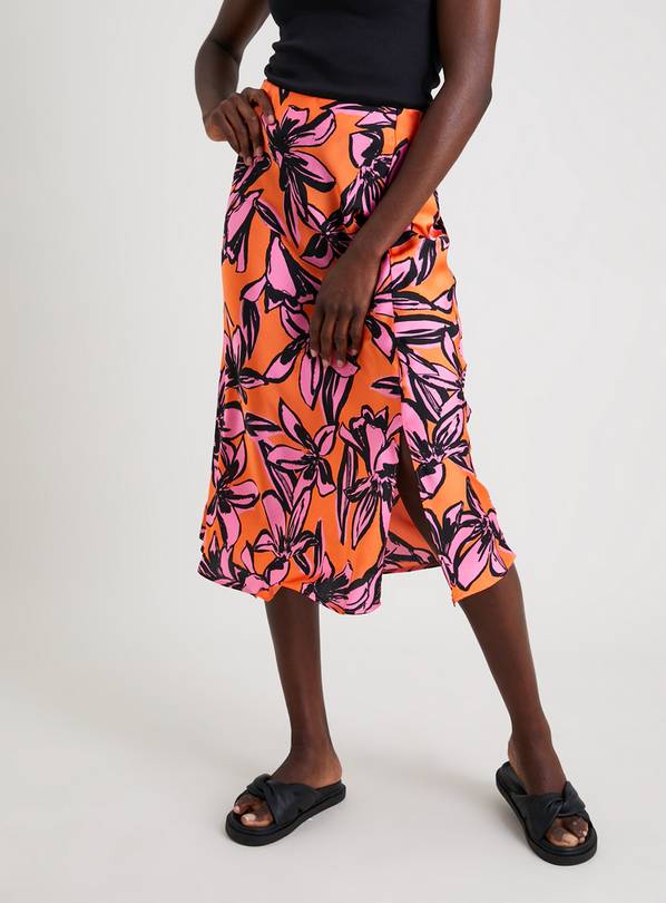 Orange & Pink Tropical Midi Skirt - 24