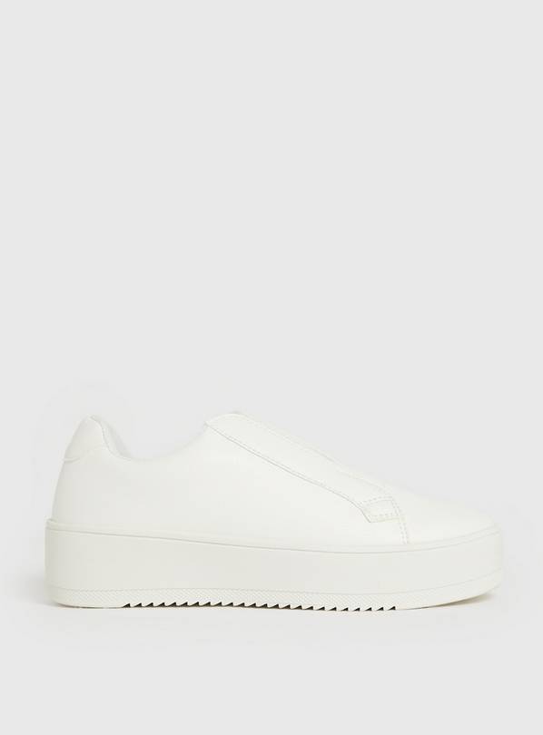 White Faux Leather Slip On Trainers - 3