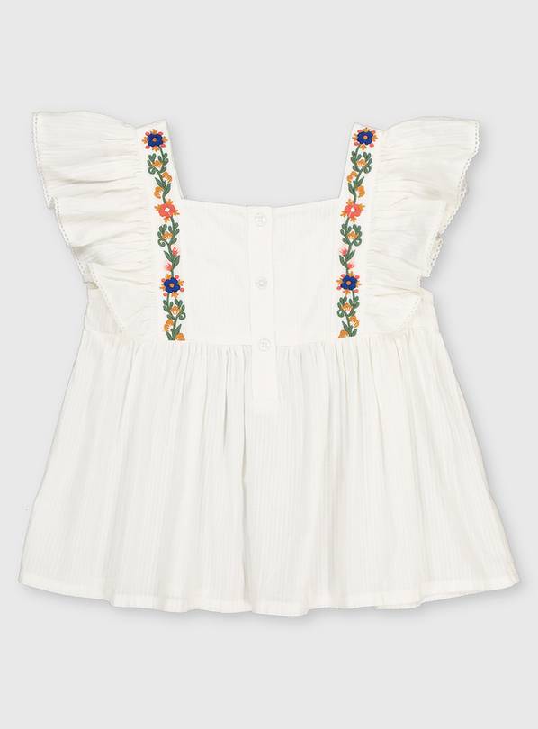 White Floral Pintuck Blouse - 3 years