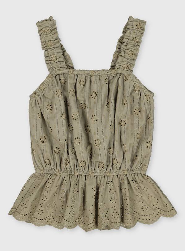 Buy Khaki Broderie Top 11 years Tops and tshirts Argos