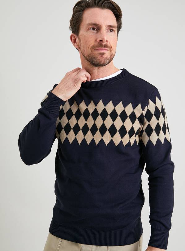 Buy Navy Chequered Crew Neck Jumper - S | Jumpers and cardigans | Argos