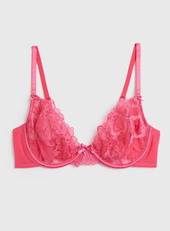 Buy A-GG Bright Pink Luxury Floral Lace Full Cup Underwired Bra, Bras