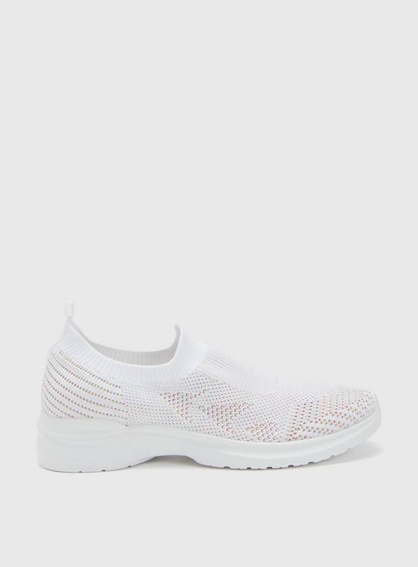Buy White, Pink & Multi Knitted Slip On Trainers - 4 | Trainers | Tu