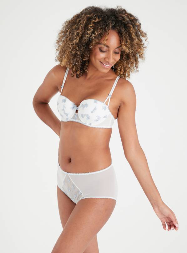 Buy White & Blue Ditsy Embroidered Midi Knickers 18, Knickers
