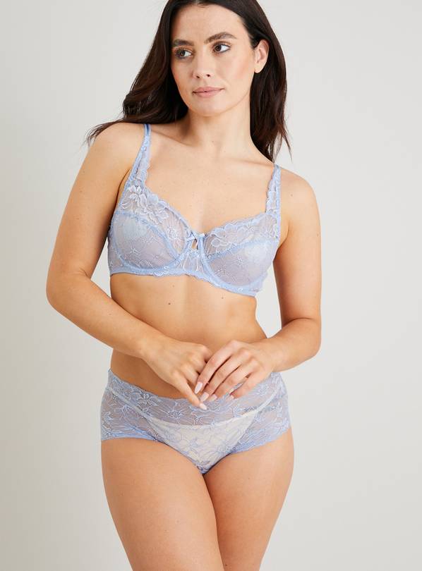 Blue Two Tone Lace Bra - Blue - 40C