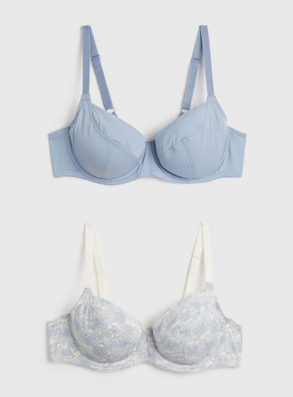 Buy Blue Floral Full Cup T Shirt Bra 2 Pack 32C, Bras