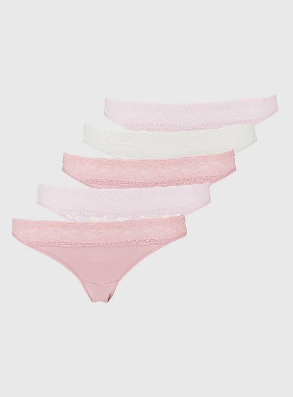 Pink, Lilac & Grey Soft Lace High Leg Knickers 5 Pack 12