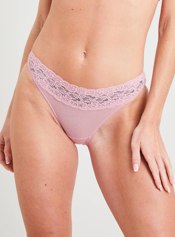 Buy Pink, Lilac & Grey Soft Lace High Leg Knickers 5 Pack 14