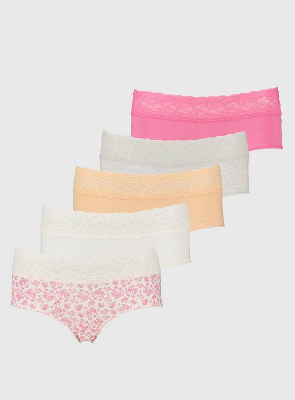 Pink Floral, White & Grey Midi Knickers 5 Pack 18