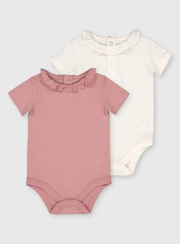Buy Pink & White Frill Collar Bodysuits 2 Pack Up to 1 mth