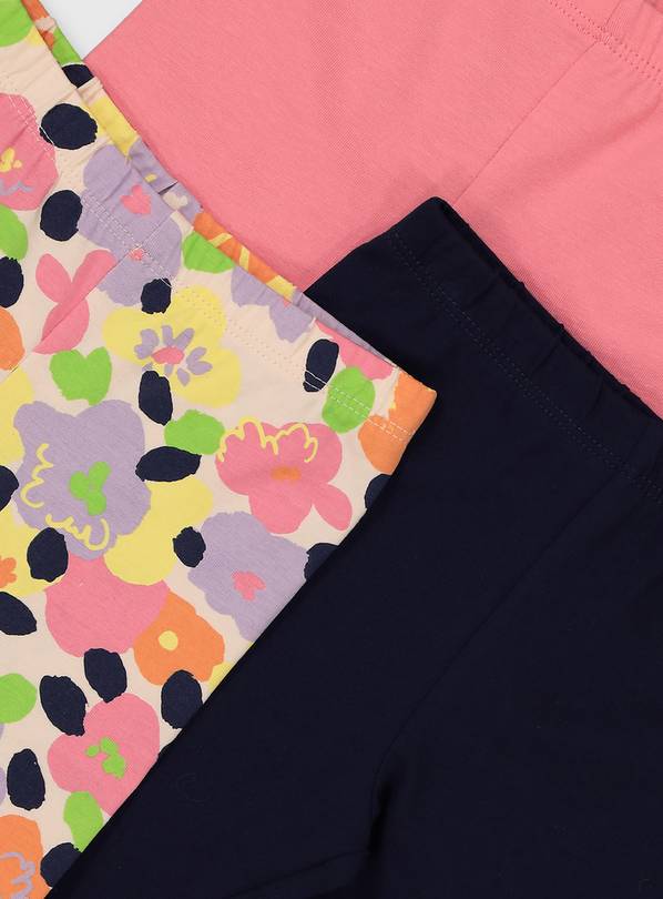 Buy Floral Print & Plain Leggings 3 Pack 1-1.5 years, Trousers