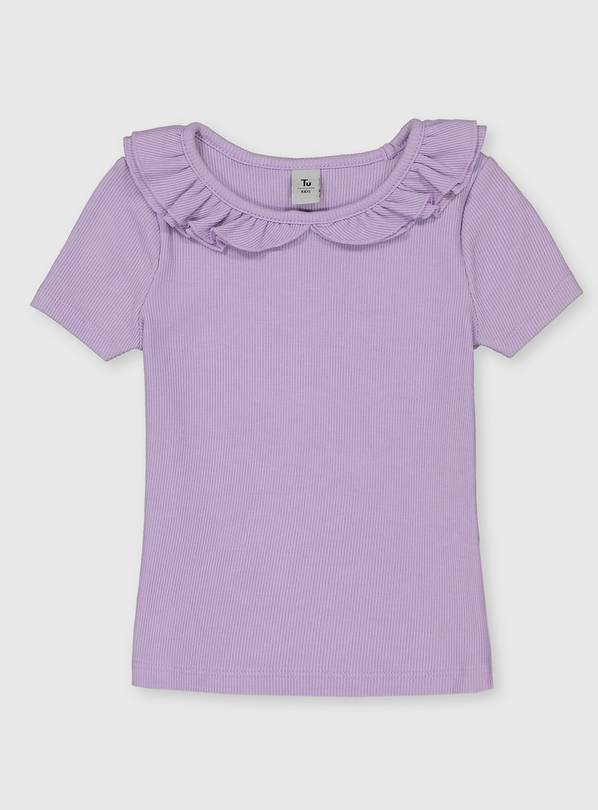 Lilac Frill Collar Ribbed T-Shirt - 1-1.5 years