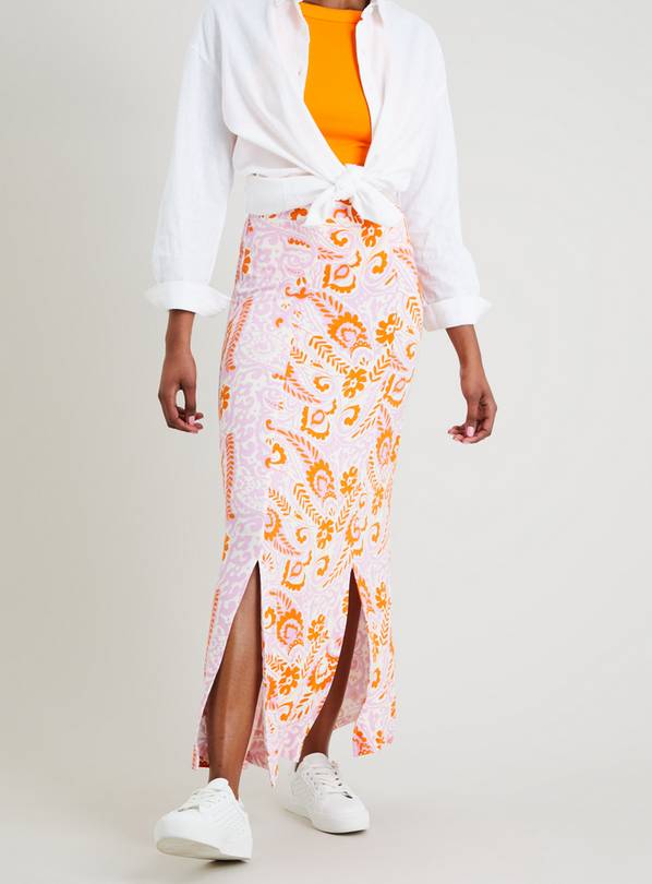 Pink & Orange Printed Maxi Skirt - 10 18