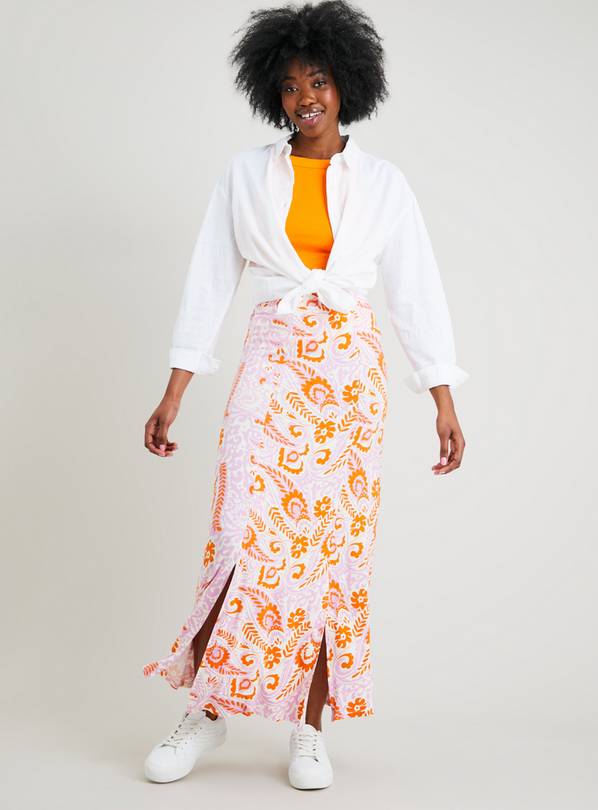 Orange and shop pink midi skirt