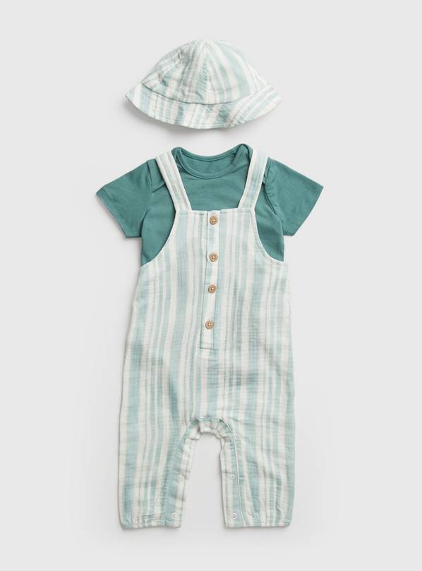 Buy Teal Stripe Bibshorts, Bodysuit & Sun Hat 69 months Outfits