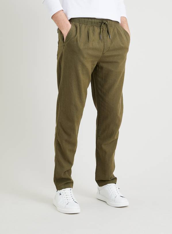 Buy Khaki Linen-Rich Trousers - 38L | Trousers | Argos