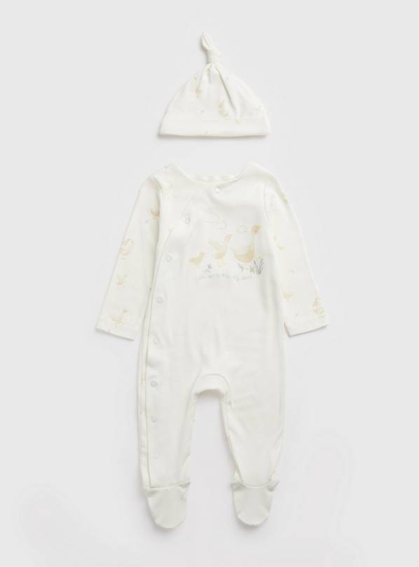 Cream Little Duckling Sleepsuit & Hat - Tiny Baby