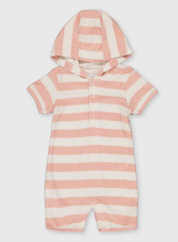 Pink Stripe Hooded Towelling Romper Up to 3 mths