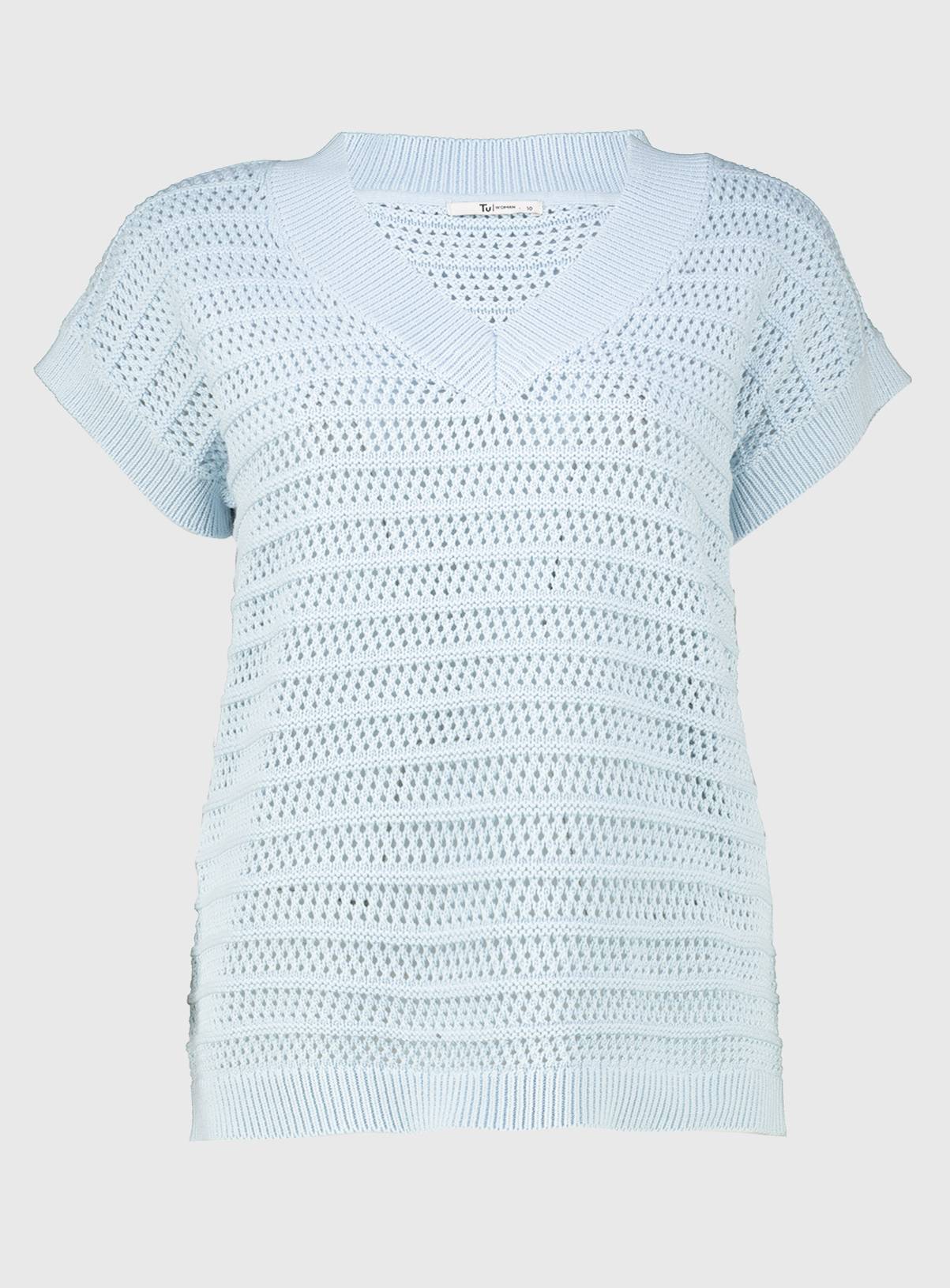 Pale Blue Stitchy V-Neck Tank Top - 10 - Image 3