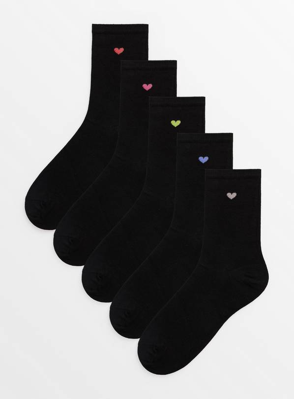 Black Heart Motif Ankle Socks 5 Pack 4-8