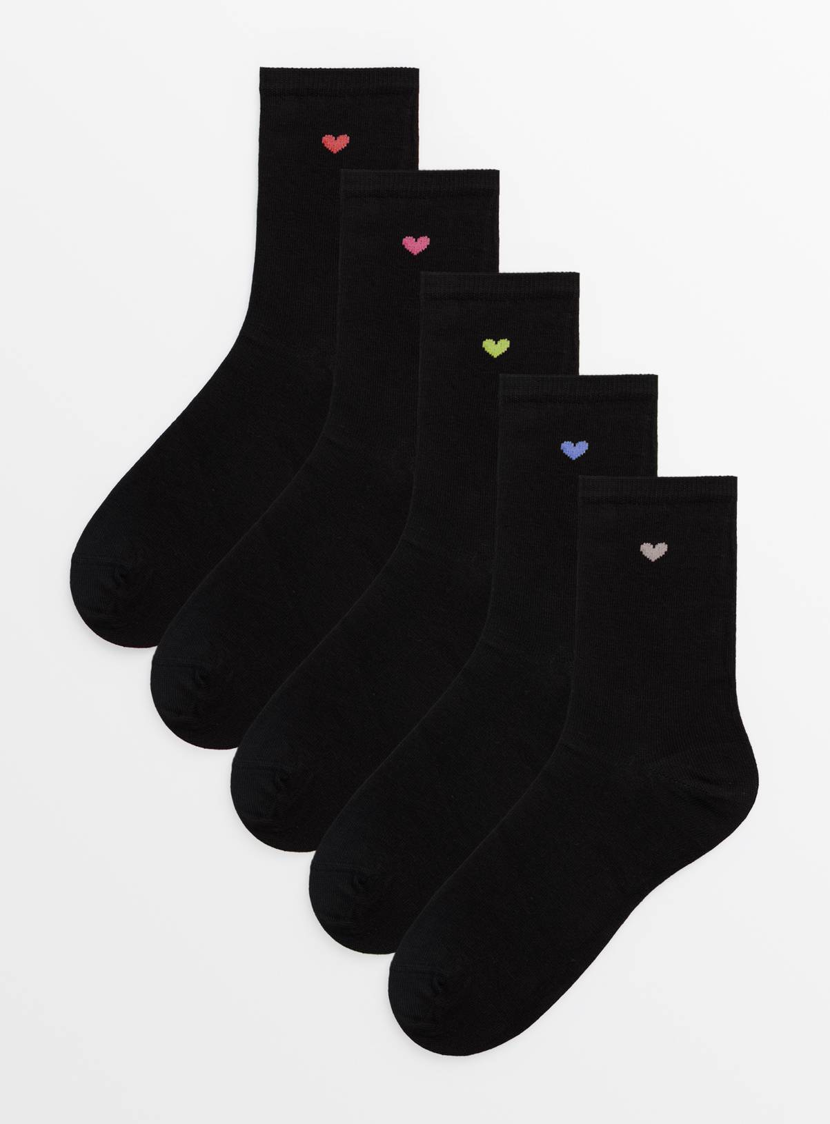 Black Heart Design Ankle Socks 5 Pack 4-8 - Image 1