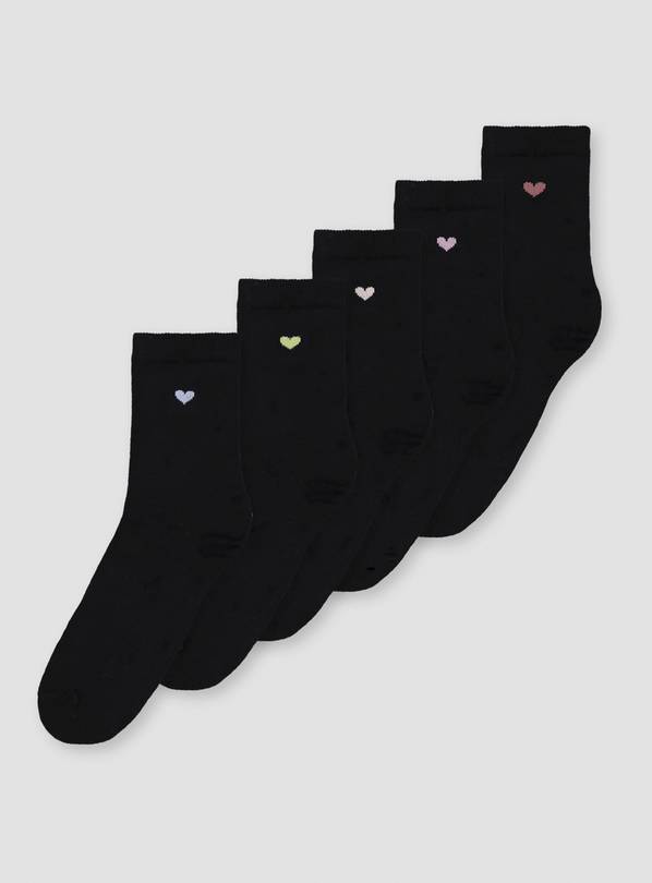 Black Heart Motif Ankle Socks 5 Pack 4-8