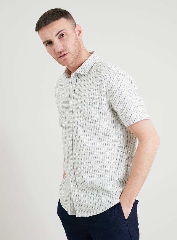 Buy Ecru & Navy Jacquard Stripe Regular Fit Shirt - XXXXL | Shirts | Argos