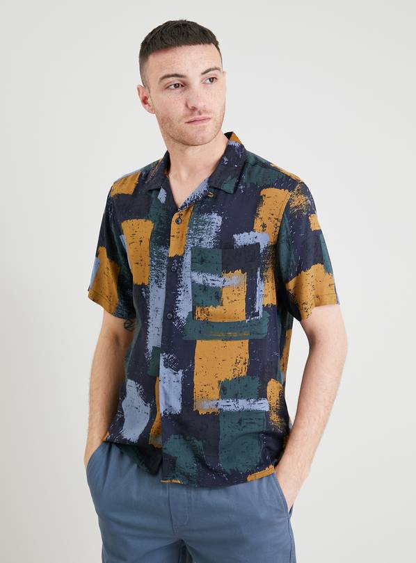 Buy Navy Abstract Print Regular Fit Shirt XXXXL Shirts Argos