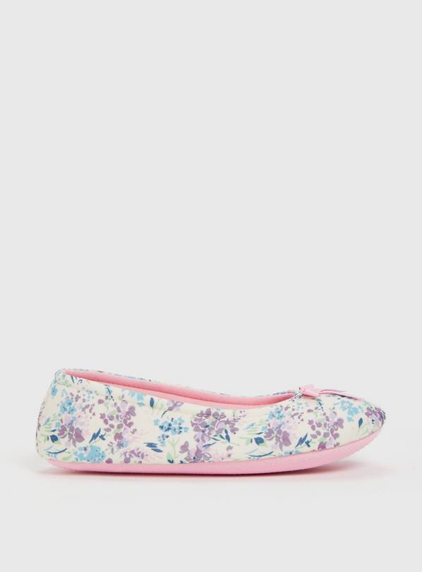 Buy Cream Floral Print Ballerina Slippers 4 Slippers Argos