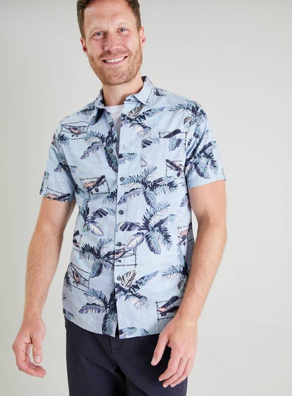 Buy Blue Aviation Palm Leaf Print Shirt - M | Shirts | Argos