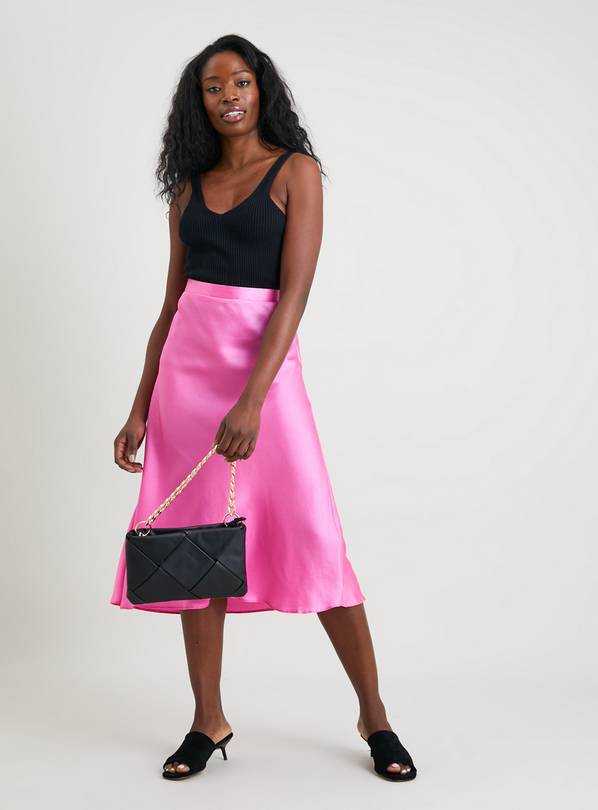 Satin midi 2025 skirt pink