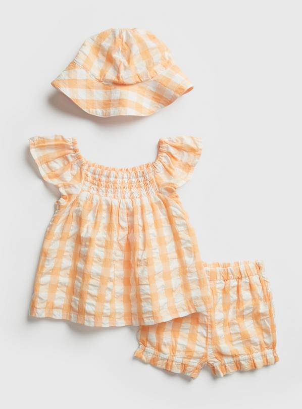 Buy Orange Check Top, Frill Shorts & Sun Hat 69 months Dresses Argos