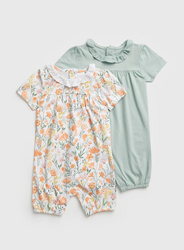 Floral & Sage Green Rompers 2 Pack - Up to 3 mths