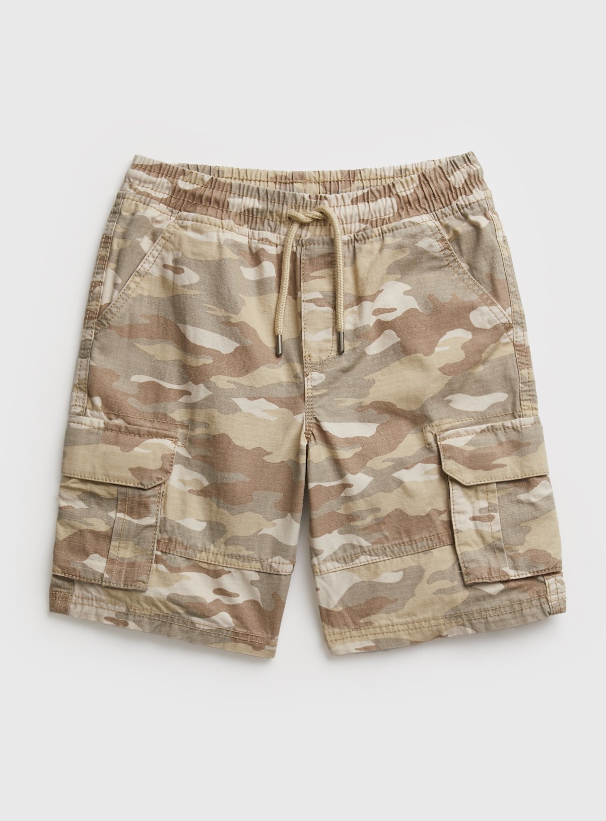 Camel Brown Cotton Utility Cargo Shorts