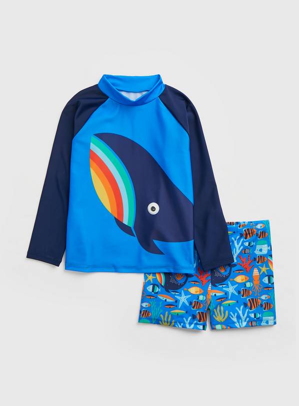 Blue Rainbow Whale Rash Vest & Shorts - 1.5-2 years