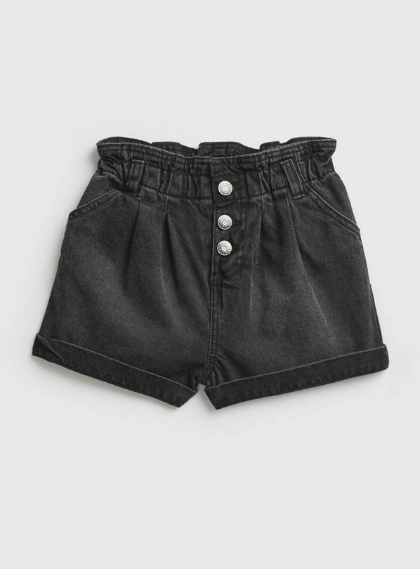 Black Denim Paperbag Mom Shorts - 3 years