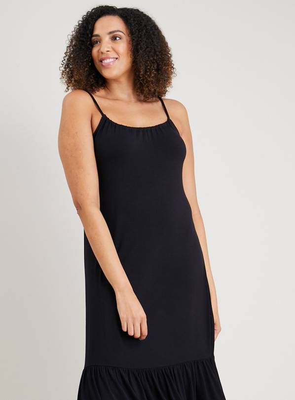 Buy Black Tiered Jersey Midi Dress 16, Dresses