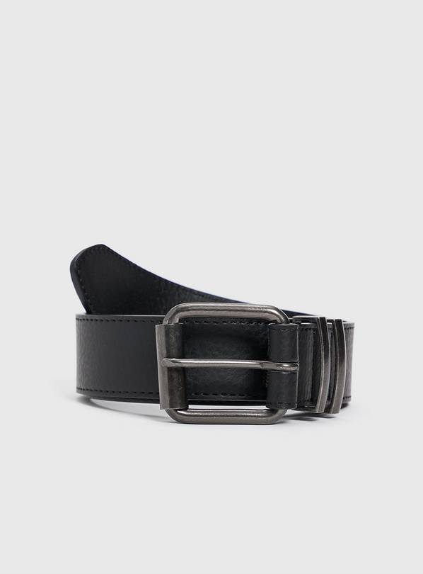 Black Faux Leather Dark Gunmetal Buckle Belt S