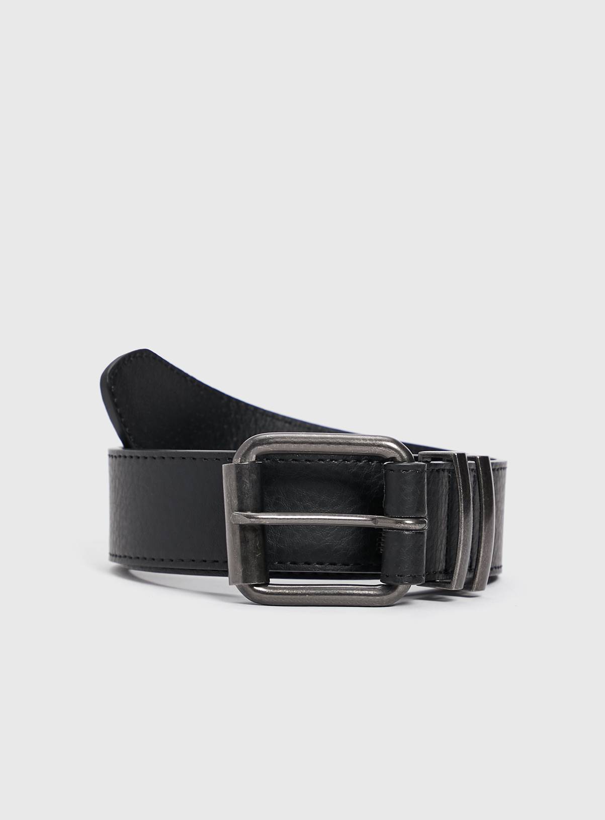 Black Faux Leather Dark Gunmetal Buckle Belt M - Image 1