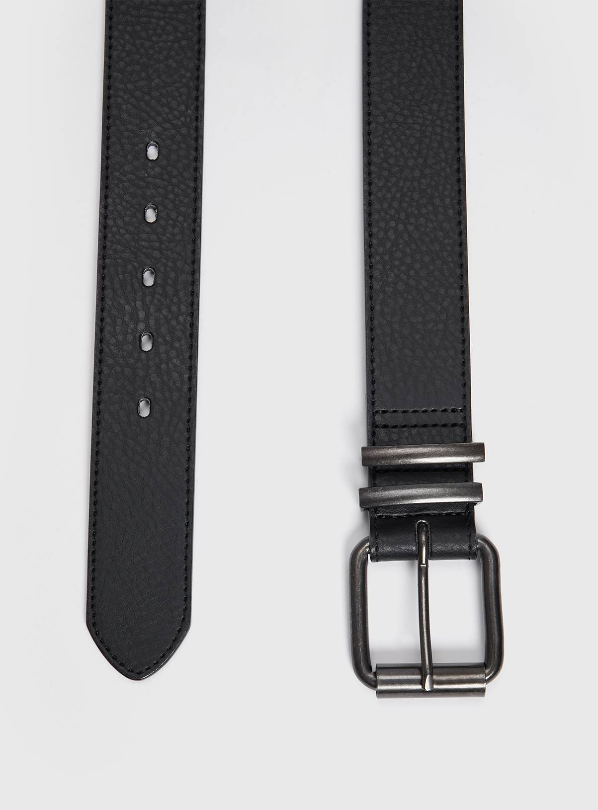 Black Faux Leather Dark Gunmetal Buckle Belt M - Image 2