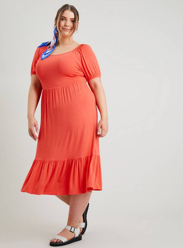 Coral Square Neck Jersey Midi Dress 8