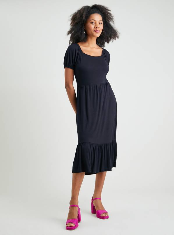 Black Square Neck Jersey Midi Dress 8