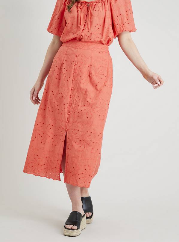 Coral Broderie A-Line Coord Skirt - 8