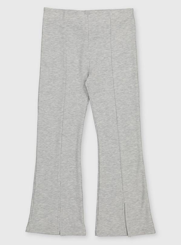 Grey Ribbed Split Hem Leggings Depot