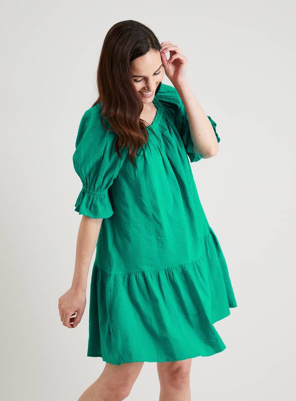 Buy Green Textured Puff Sleeve Smock Dress 10 | Dresses | Argos