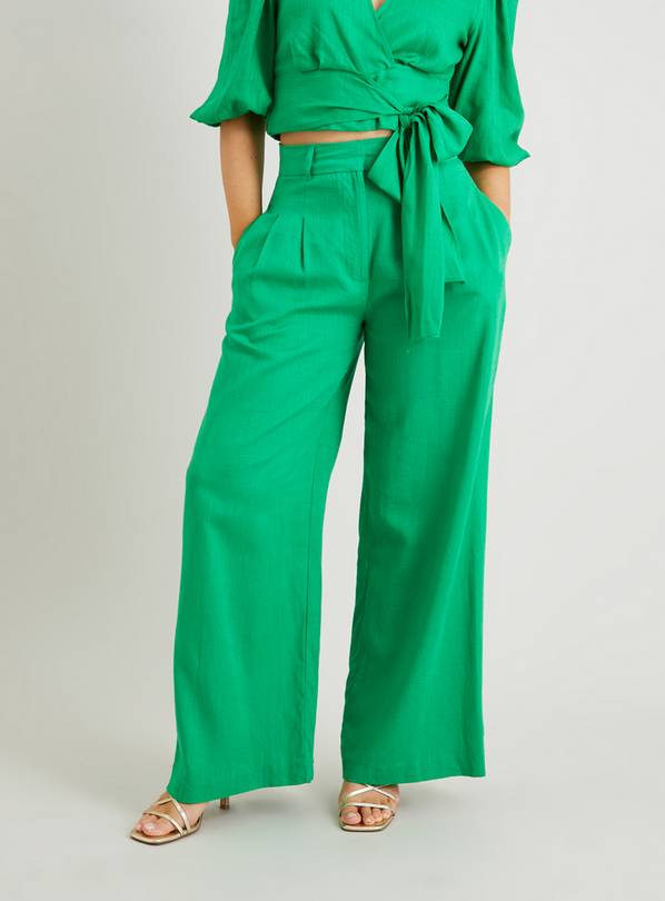 Green best sale linen trousers